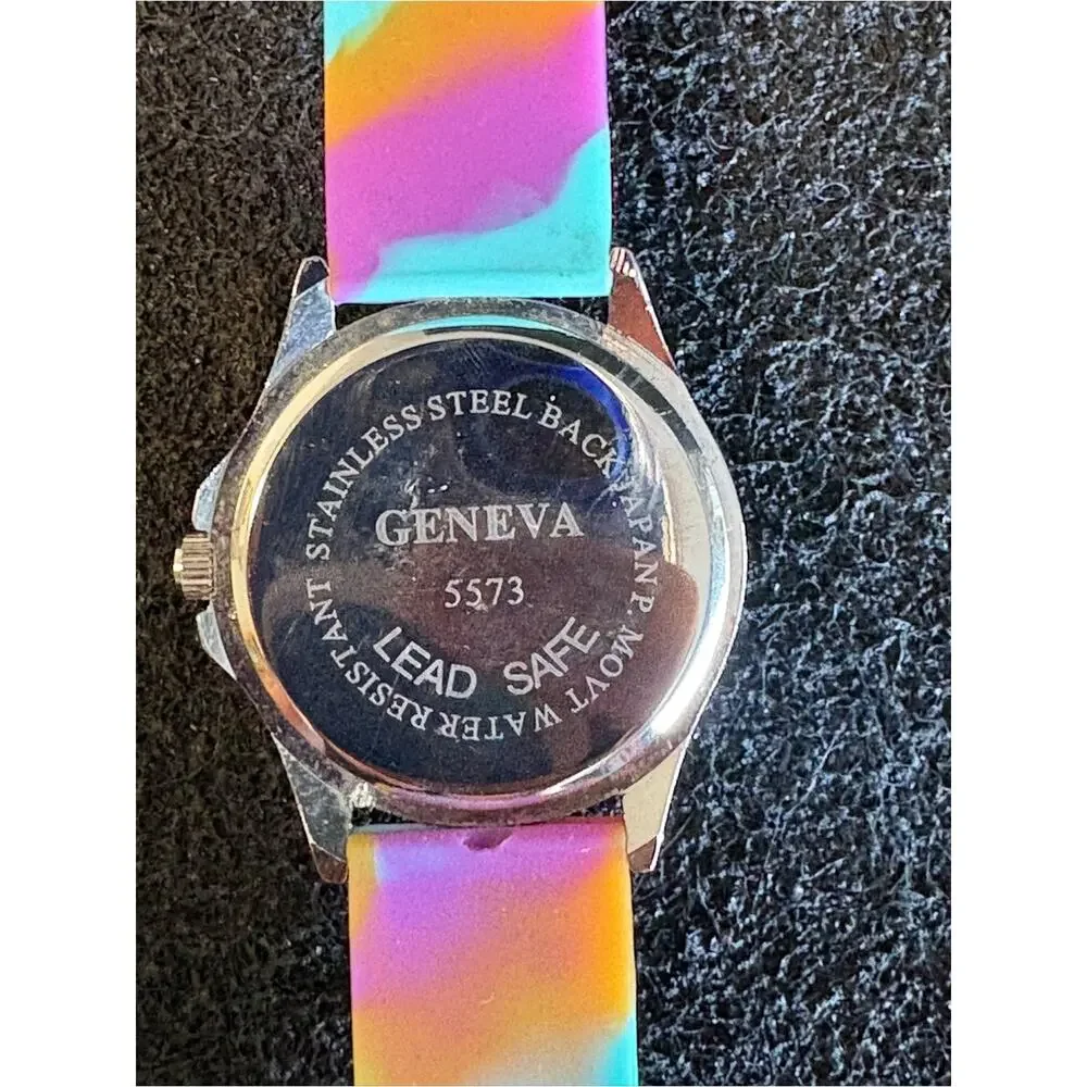Geneva Rainbow Silicone Strap Rhinestone Bezel Watch Colorful NWOT